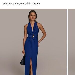 Donna Karan One-Shoulder Gown in Cobalt Blue with Gold Hardware